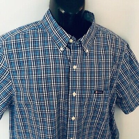 Chaps Shirt Blue Plaid SS Button-Down Sz M - Picture 2 of 6
